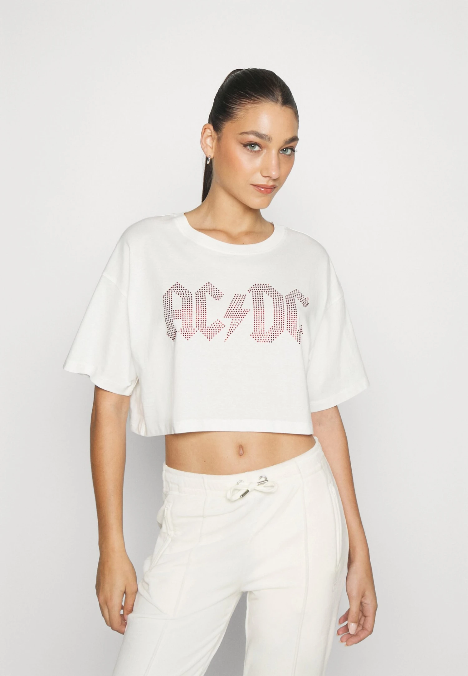 COTTON ON The Chopped Tee - Camiseta Estampada - Lcn Per Acdc Rhinestones/Vintage White