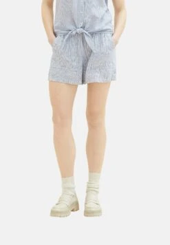 TOM TAILOR Denim Easy - Shorts - White Blue Vertical Stripe