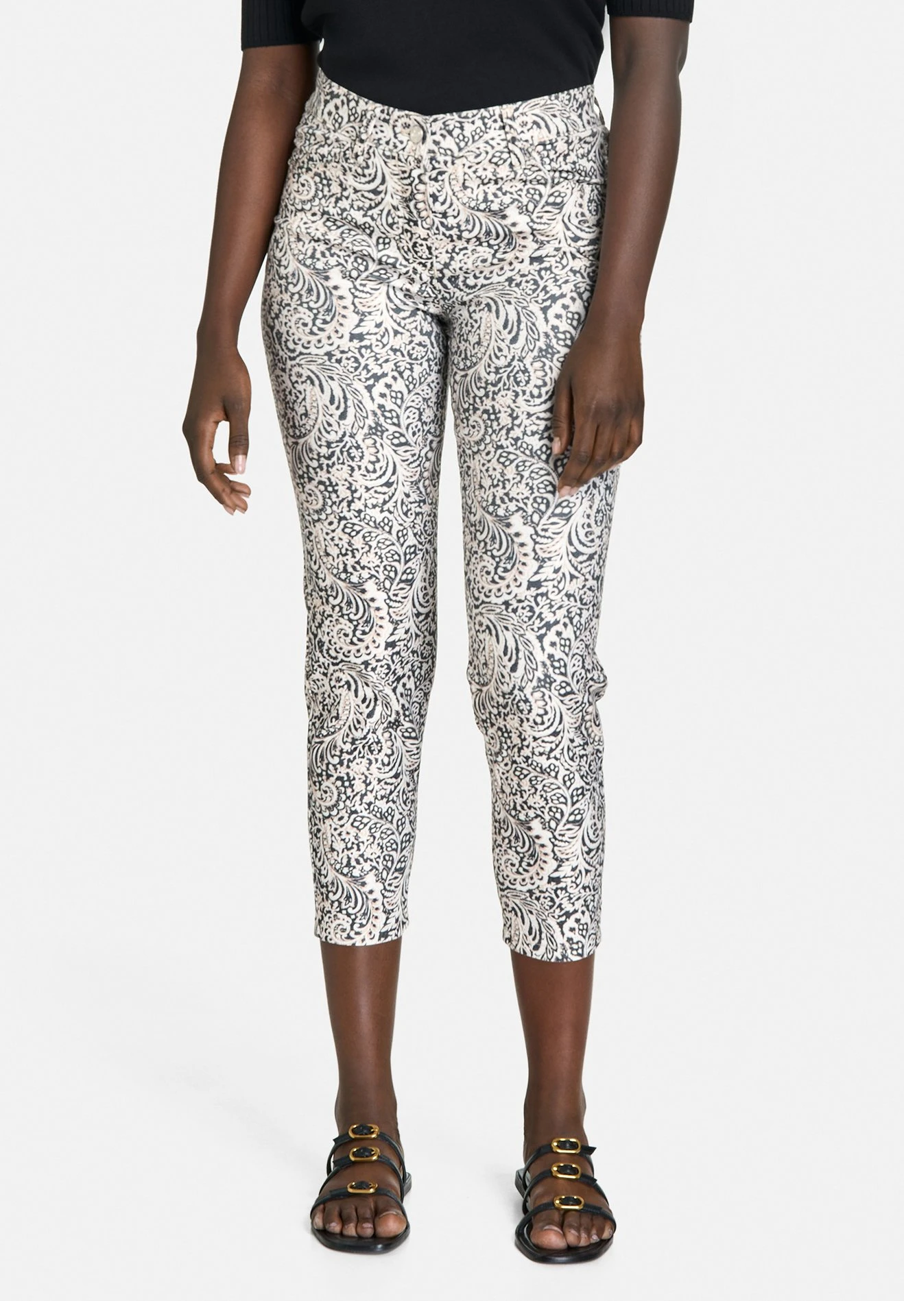 Gerry Weber Verkürzt Gemustert Best4Me - Vaqueros Slim Fit - Schwarz/Ecru Weiss Druck