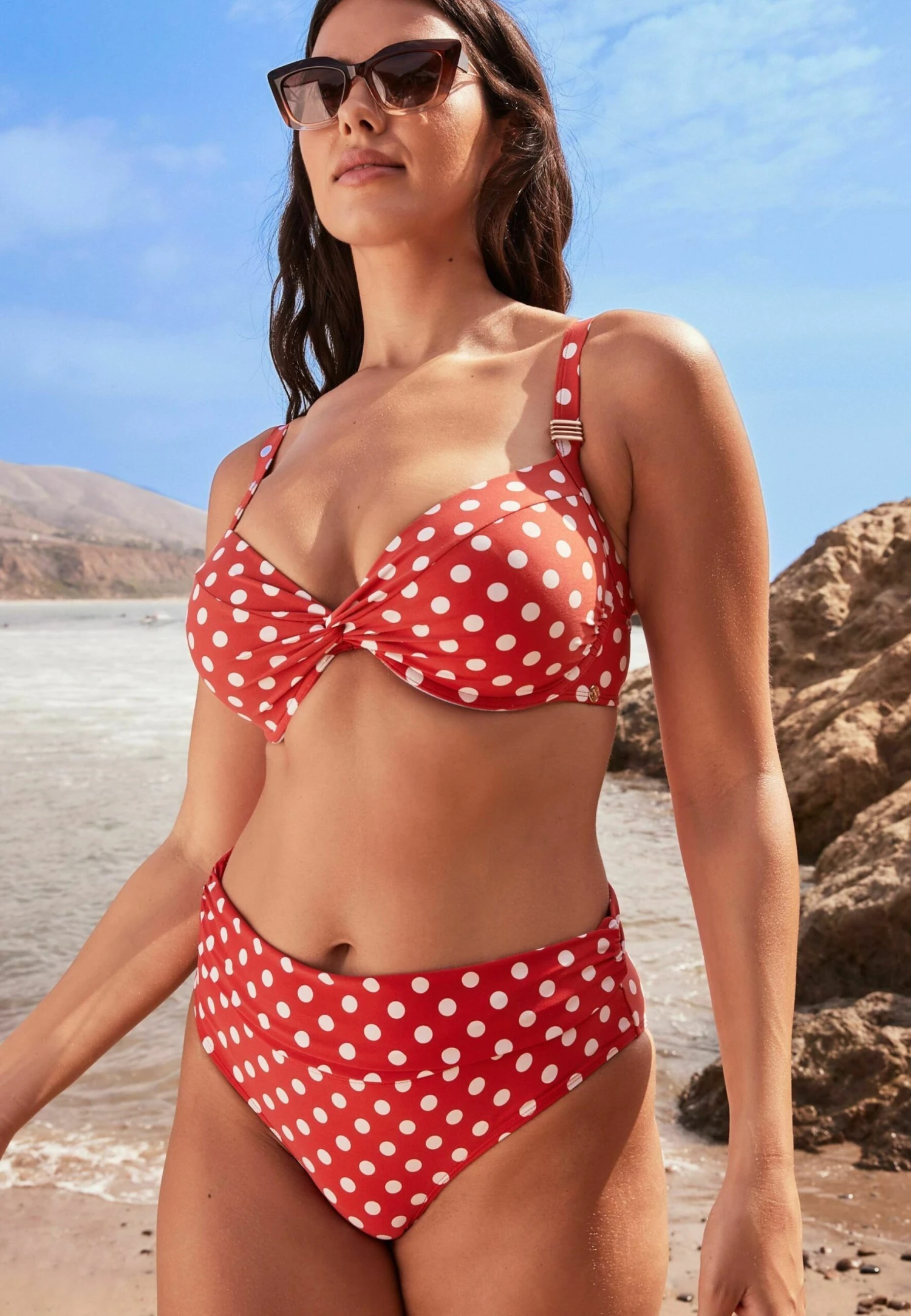 Next Tummy Control Roll Top - Braguita De Bikini - Terracotta Spot