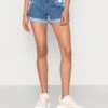 Vila Viwoody Festival - Shorts Vaqueros - Medium Blue Denim Cloud Dancer Embroidery