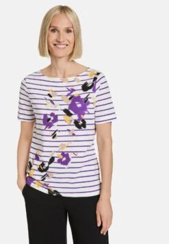 Gerry Weber Short Sleeve Shirt - Camiseta Estampada - Lila Pink Schwarz Druck