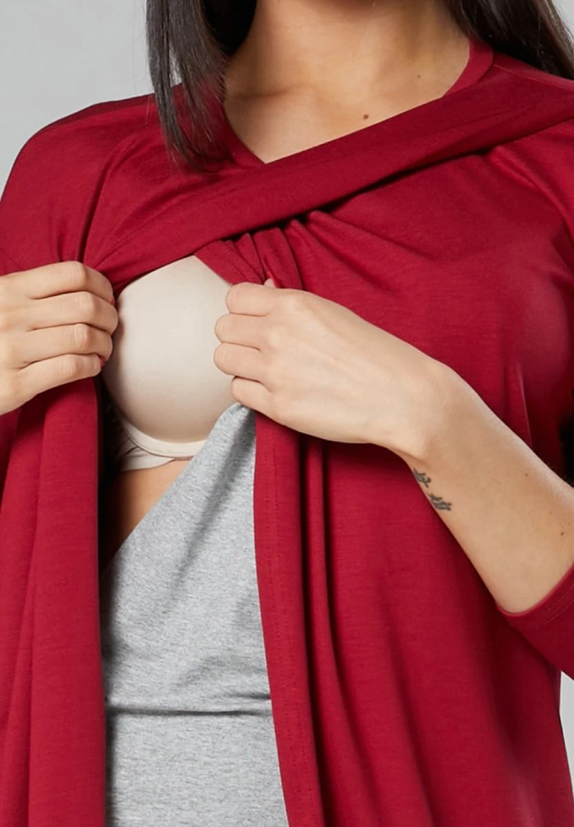 Happy Mama Maternity Nursing - Vestido Informal - Crimson Grey Melange - Imagen 4