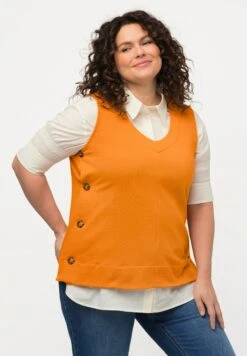 Ulla Popken Sans Manches En Boutons Sur Les Côtés Col V - Top - Mandarine Brillante