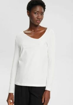 ESPRIT New Ncklne - Camiseta De Manga Larga - Off White