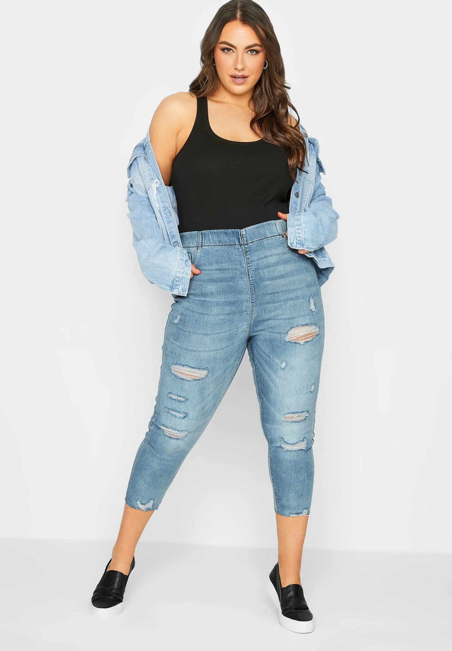 Ripped Cropped- Jeggings - Mid Blue - Imagen 2