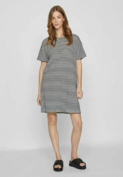 Vila Mit Kurzen Ärmeln Gestreiftes - Vestido De Punto - Black