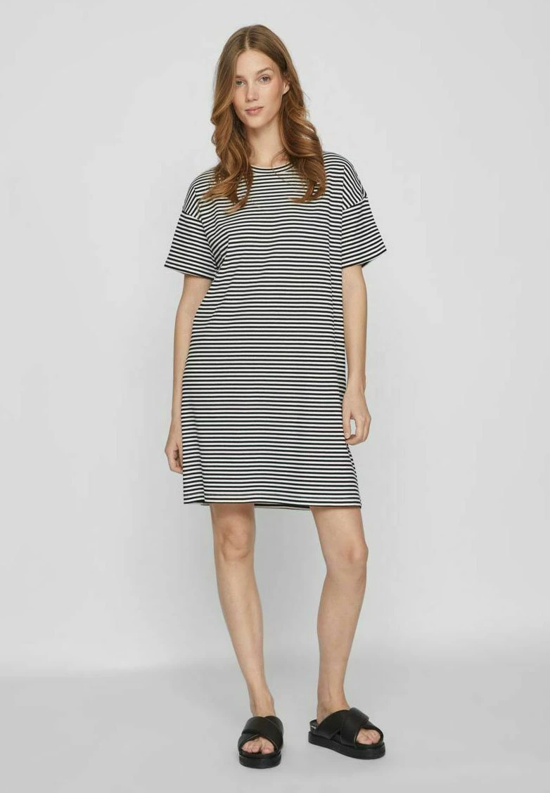 Vila Mit Kurzen Ärmeln Gestreiftes - Vestido De Punto - Black