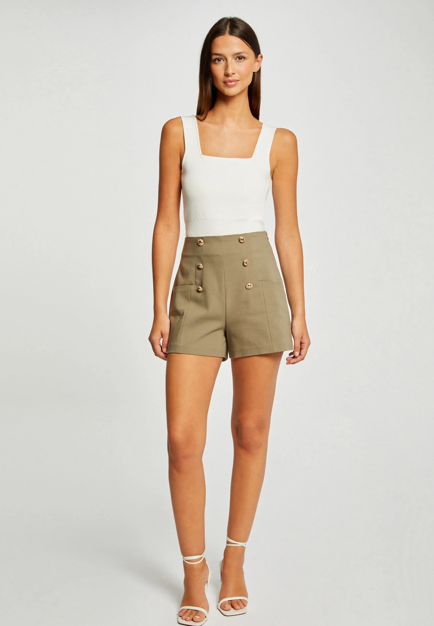 MORGAN Straight City With Buttons - Shorts - Mottled Green - Imagen 2