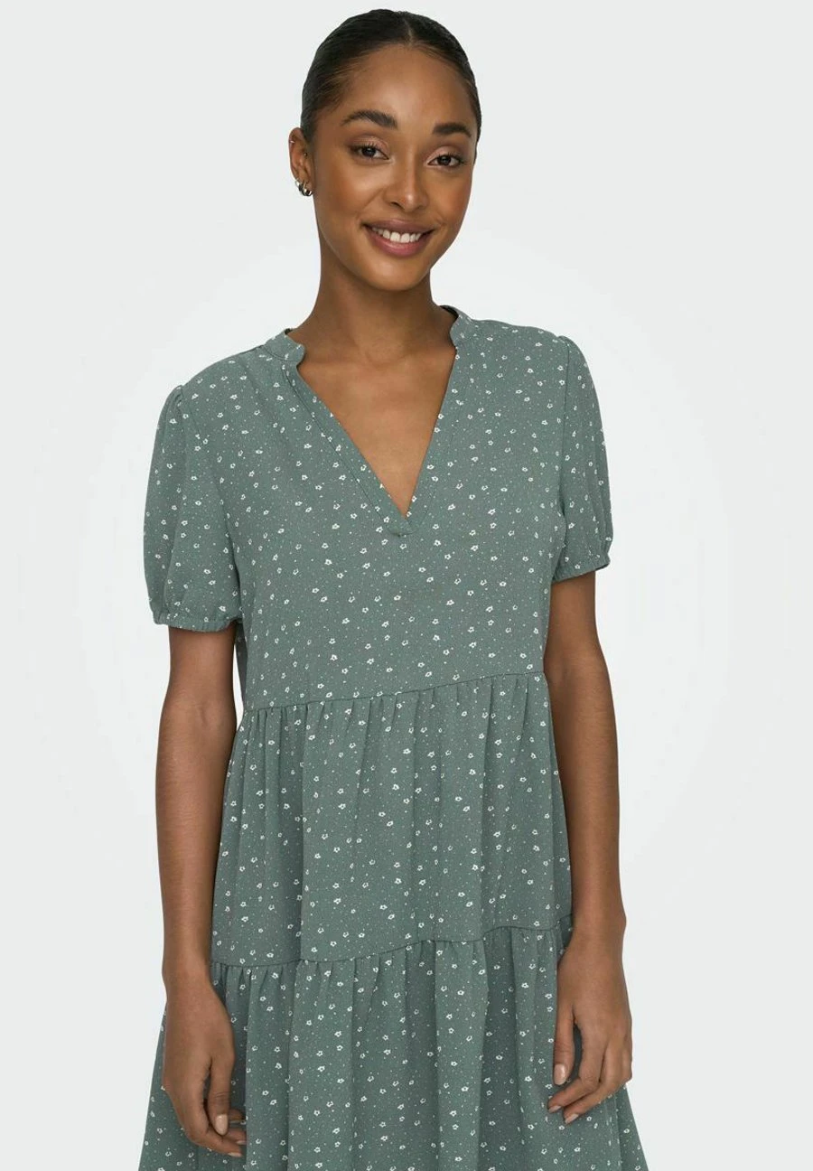 ONLY Gemustertes V-Ausschnitt - Vestido Informal - Balsam Green - Imagen 4
