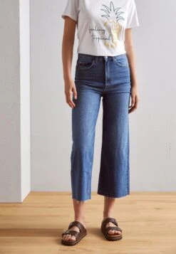 Marks & Spencer Cropped Wide Leg - Vaqueros Rectos - Medium Indigo