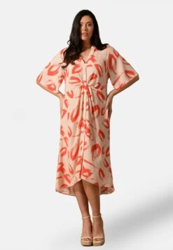 Brushstroke Print Ruched Front D - Vestido Informal - Red