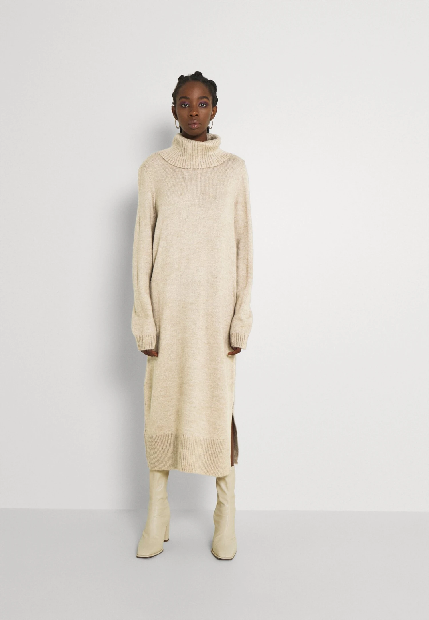 ONLY Onlbrandie Roll Neck- Vestido De Punto - Pumice Stone