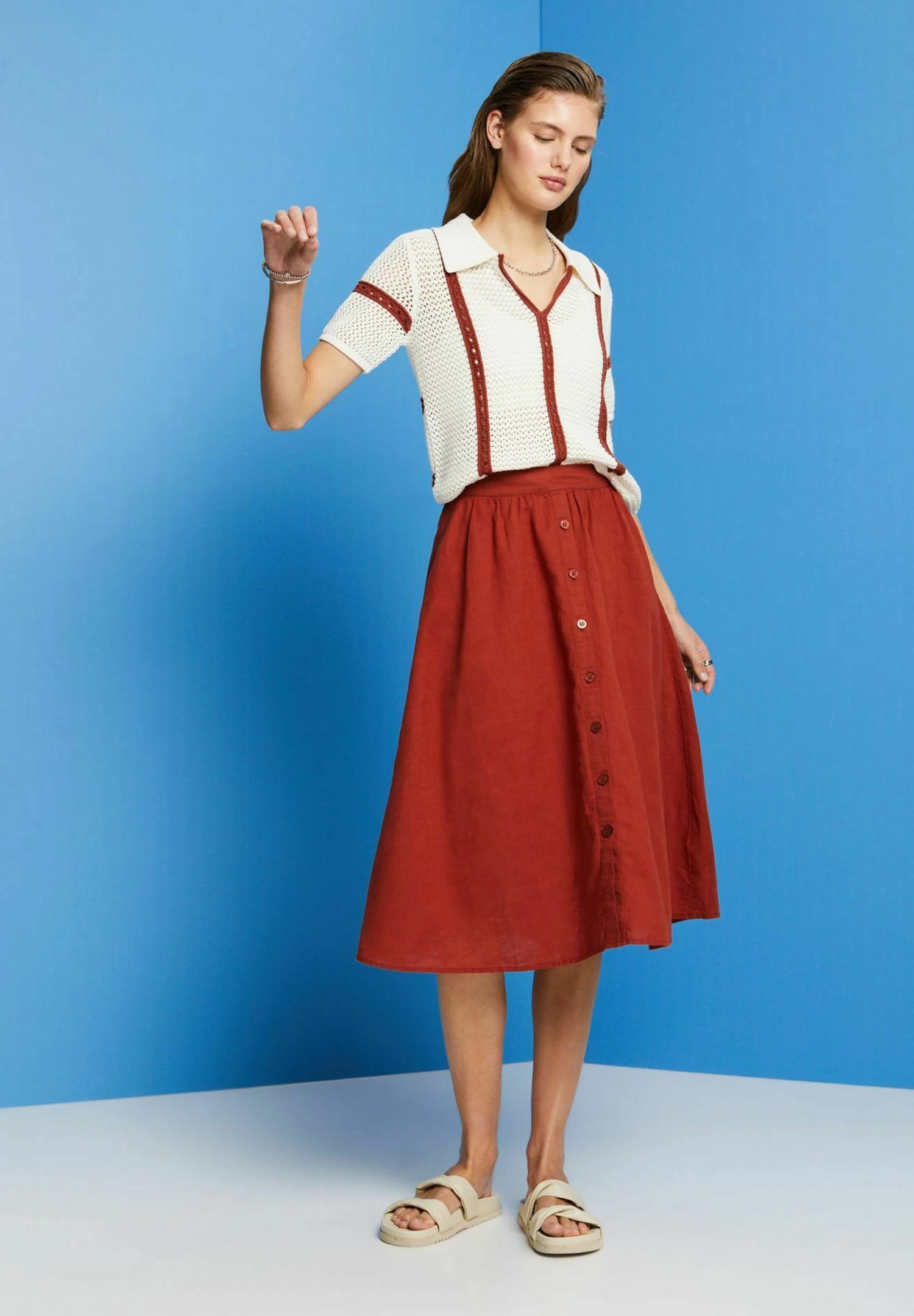 ESPRIT Light- Falda Acampanada - Terracotta New - Imagen 3