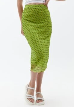 Mit Blumenmusterung - Falda Acampanada - Mottled Green