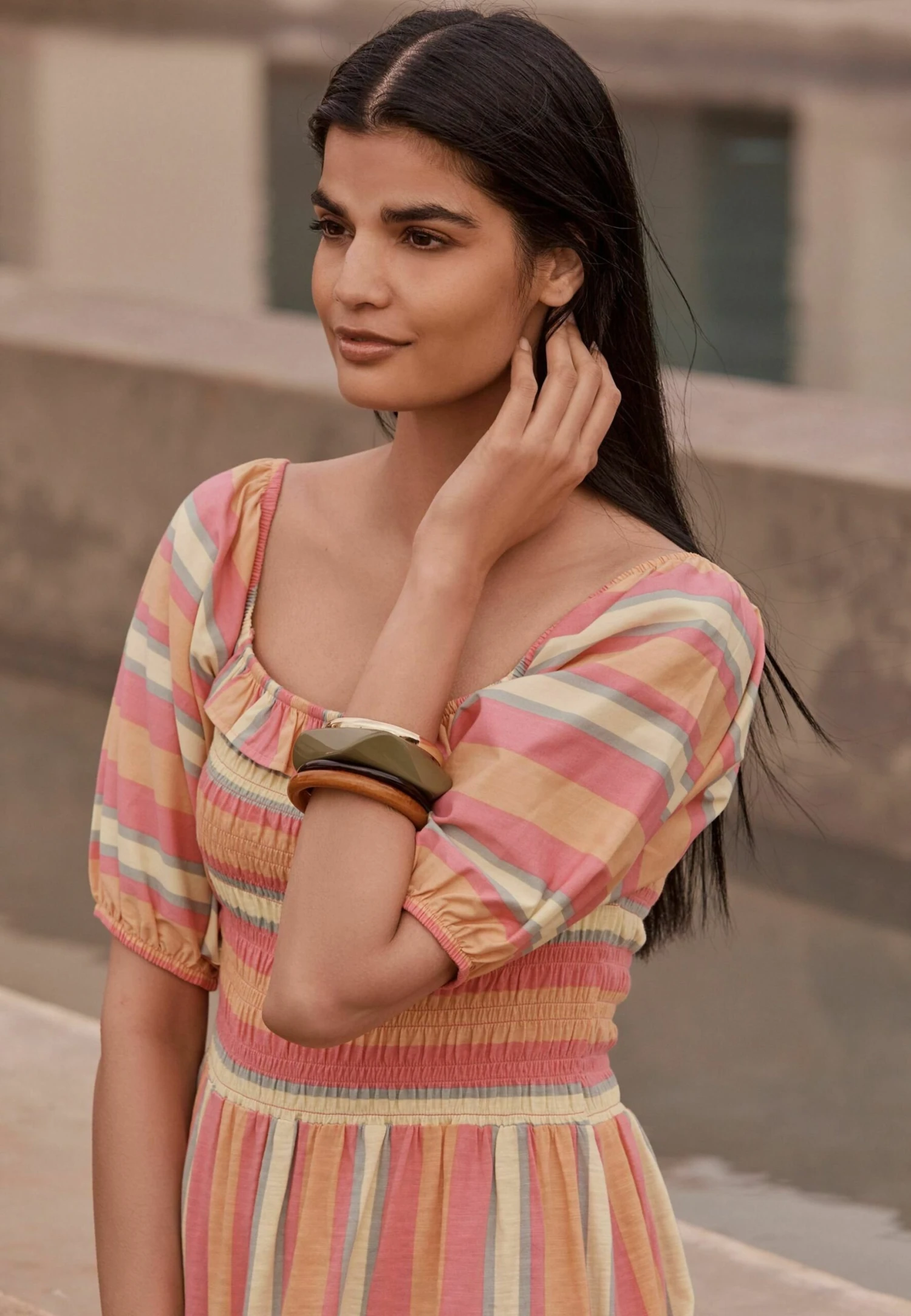 Next Puff Sleeve Square Neck Midi Standard - Vestido Largo - Pink Stripe - Imagen 4