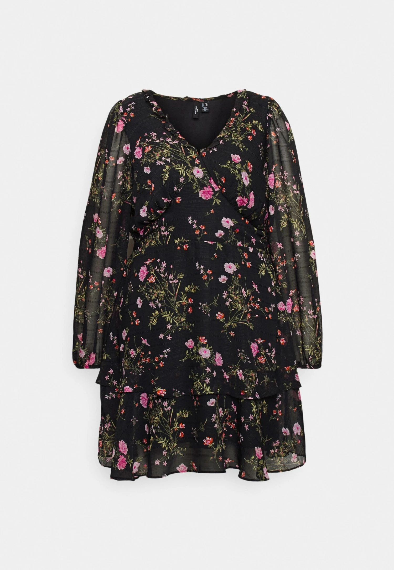 Vero Moda Curve VmrosaV Neck Short Dress- Vestido Informal - Black/Pink - Imagen 5