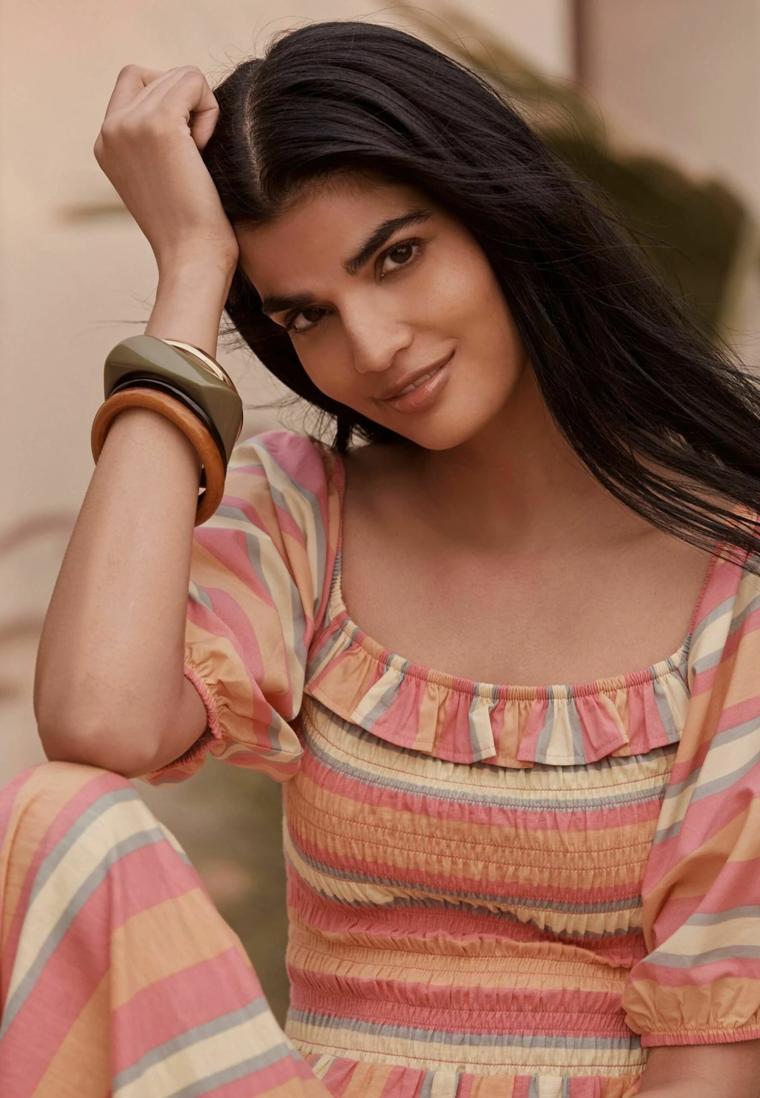 Next Puff Sleeve Square Neck Midi Standard - Vestido Largo - Pink Stripe - Imagen 3