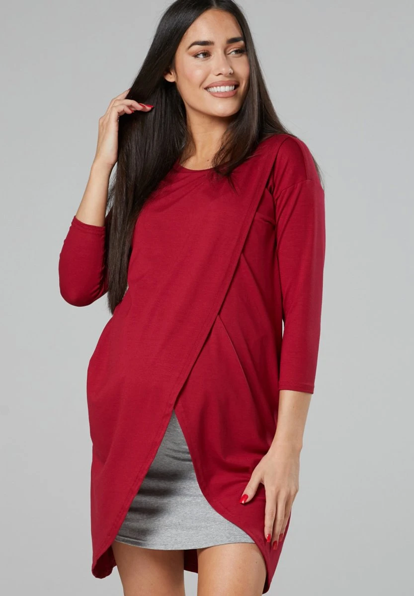 Happy Mama Maternity Nursing - Vestido Informal - Crimson Grey Melange