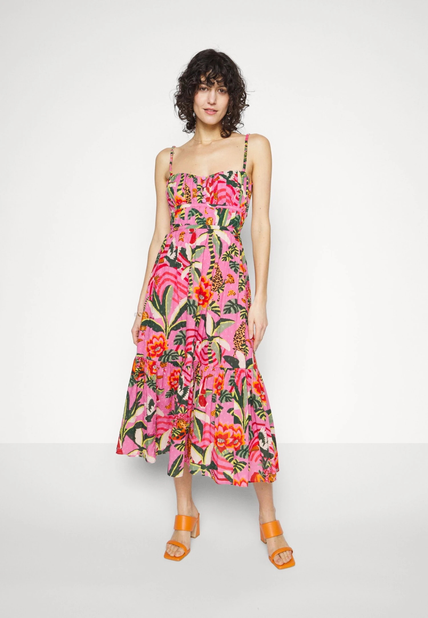 Farm Rio Leopard Midi Dress - Vestido Informal - Forest Pink