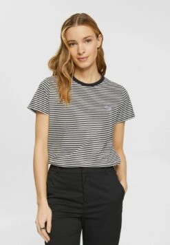 Edc By Esprit Gestreiftes Logo- Camiseta Estampada - Black