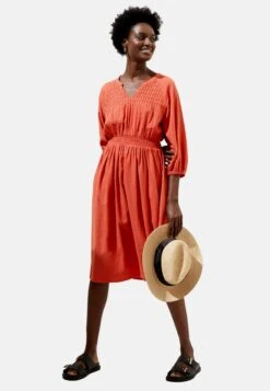 Marks & Spencer Linen Midi Waisted - Vestido Camisero - Bright Orange