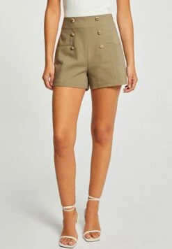 MORGAN Straight City With Buttons - Shorts - Mottled Green