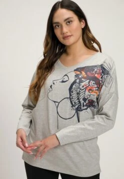 Ulla Popken Camiseta De Manga Larga - Hellgrau Mélange