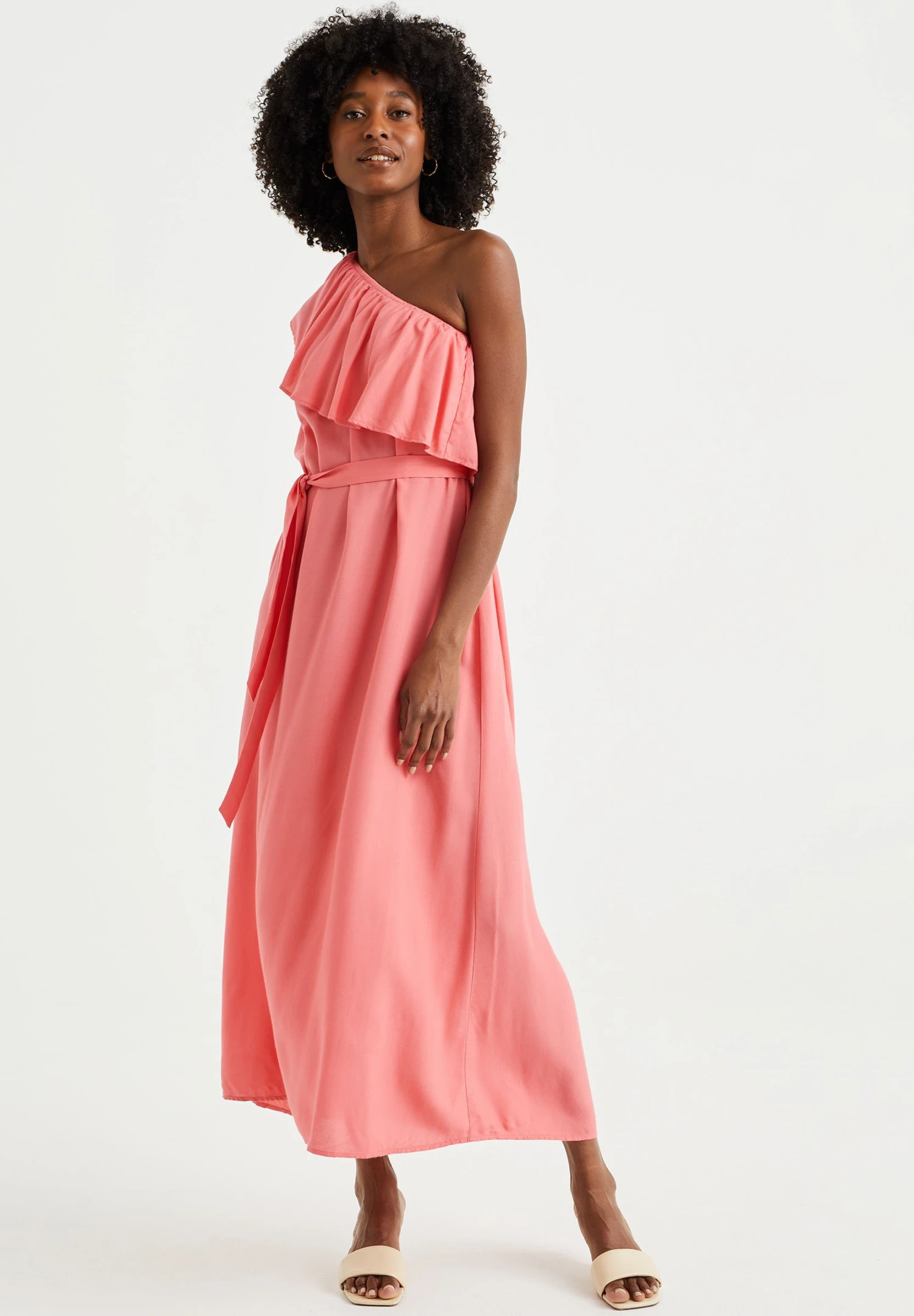 WE FASHION One-Shoulder Jurk - Vestido Largo - Pink
