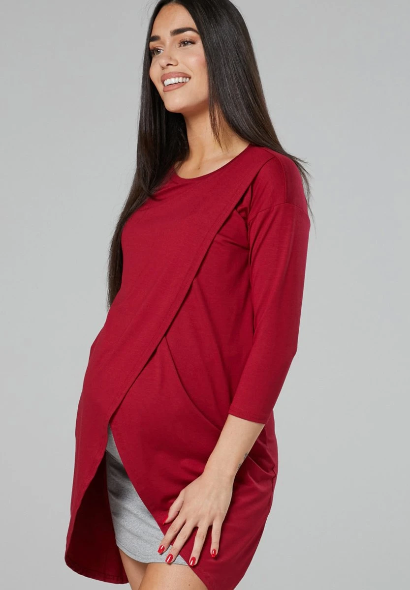 Happy Mama Maternity Nursing - Vestido Informal - Crimson Grey Melange - Imagen 6