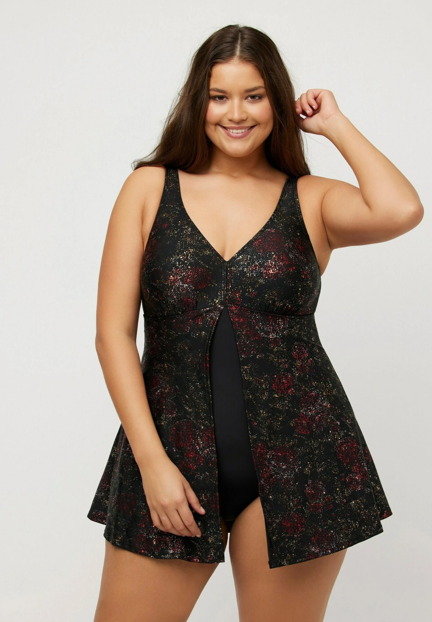 Ulla Popken Shimmer Print Split - Bañador - Black - Imagen 2