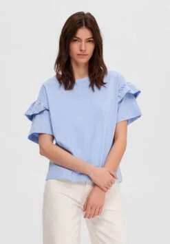 Selected Femme Slfrylie Florence Tee - Camiseta Estampada - Blue Heron