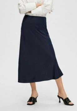 Selected Femme Slflena Hw Midi- Falda Larga - Navy Blazer