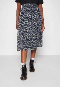 Vifalia Midi Skirt - Falda Acampanada - Black/Mazarine Blue