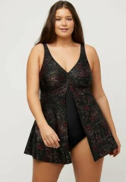 Ulla Popken Shimmer Print Split - Bañador - Black