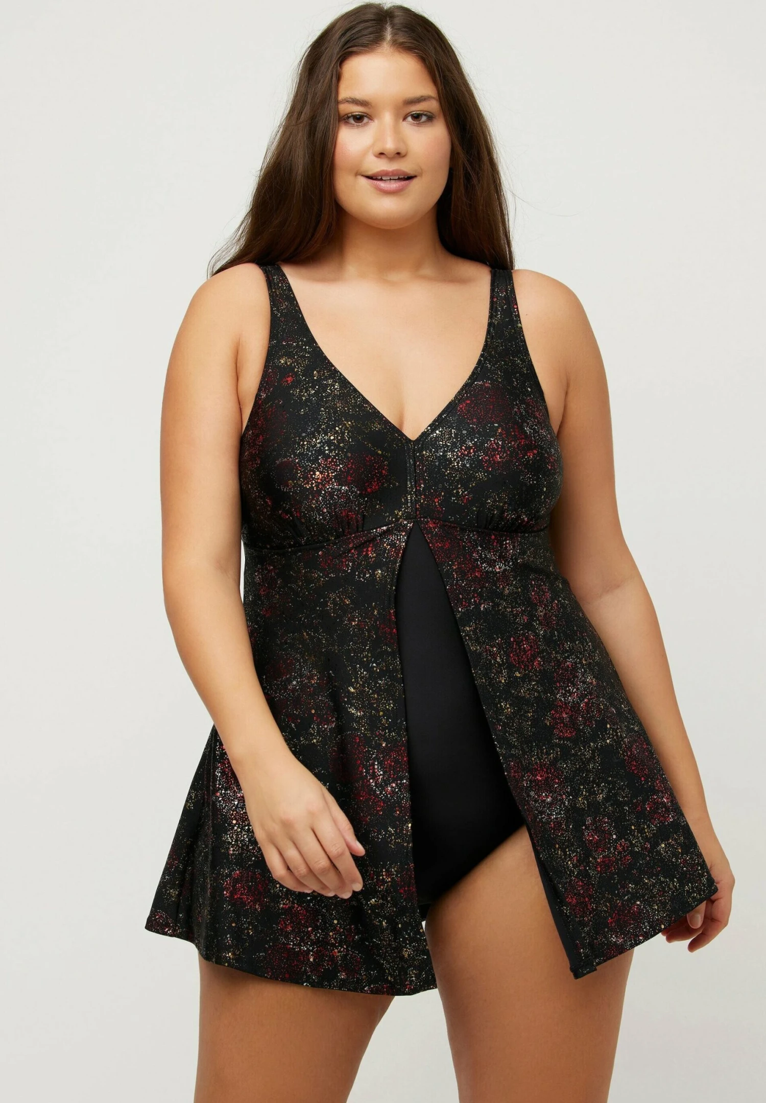 Ulla Popken Shimmer Print Split - Bañador - Black