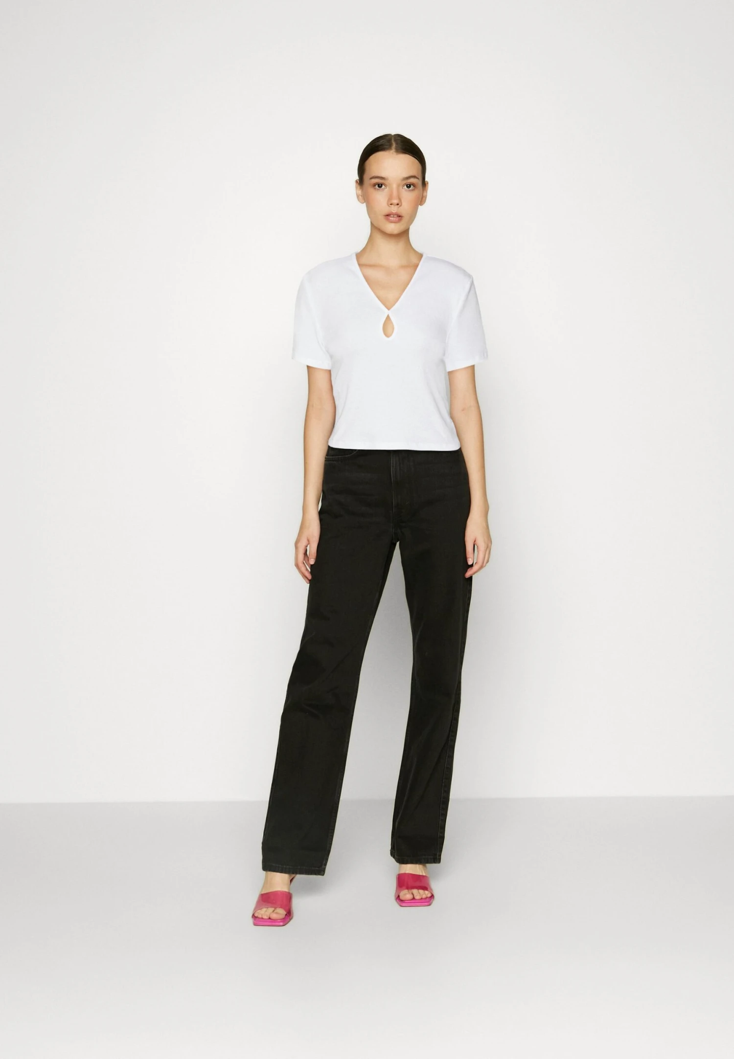 Noisy May Maya O Neck Cutout Noos - Camiseta Estampada - Bright White - Imagen 2