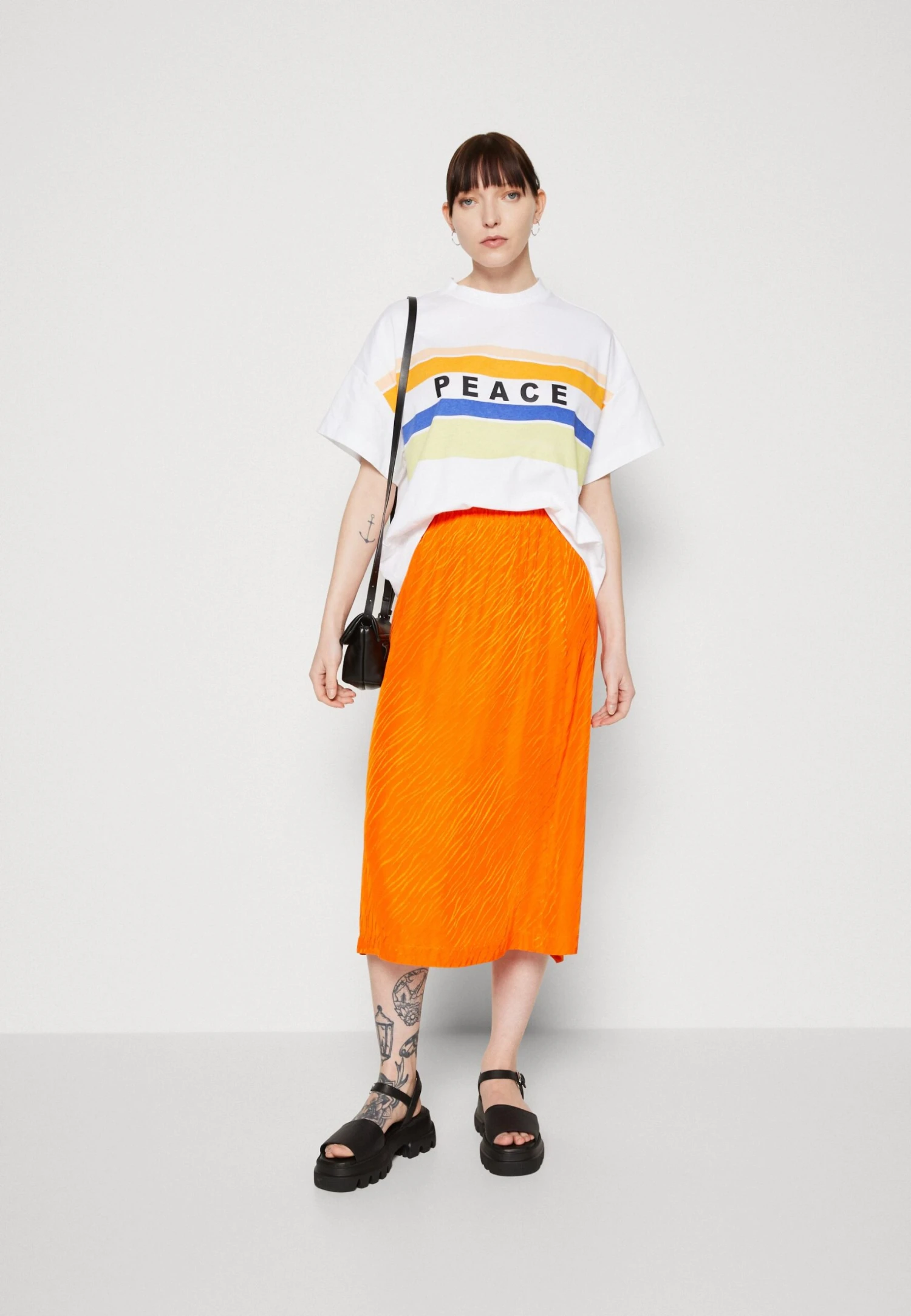 Selected Femme Slfabienne Midi Skirt- Falda Acampanada - Orangeade - Imagen 2