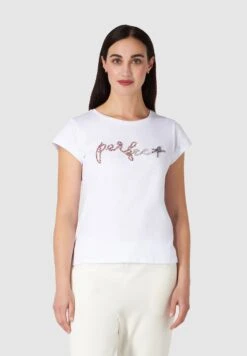 Avec Broderie Bijoux - Camiseta Estampada - Bianco