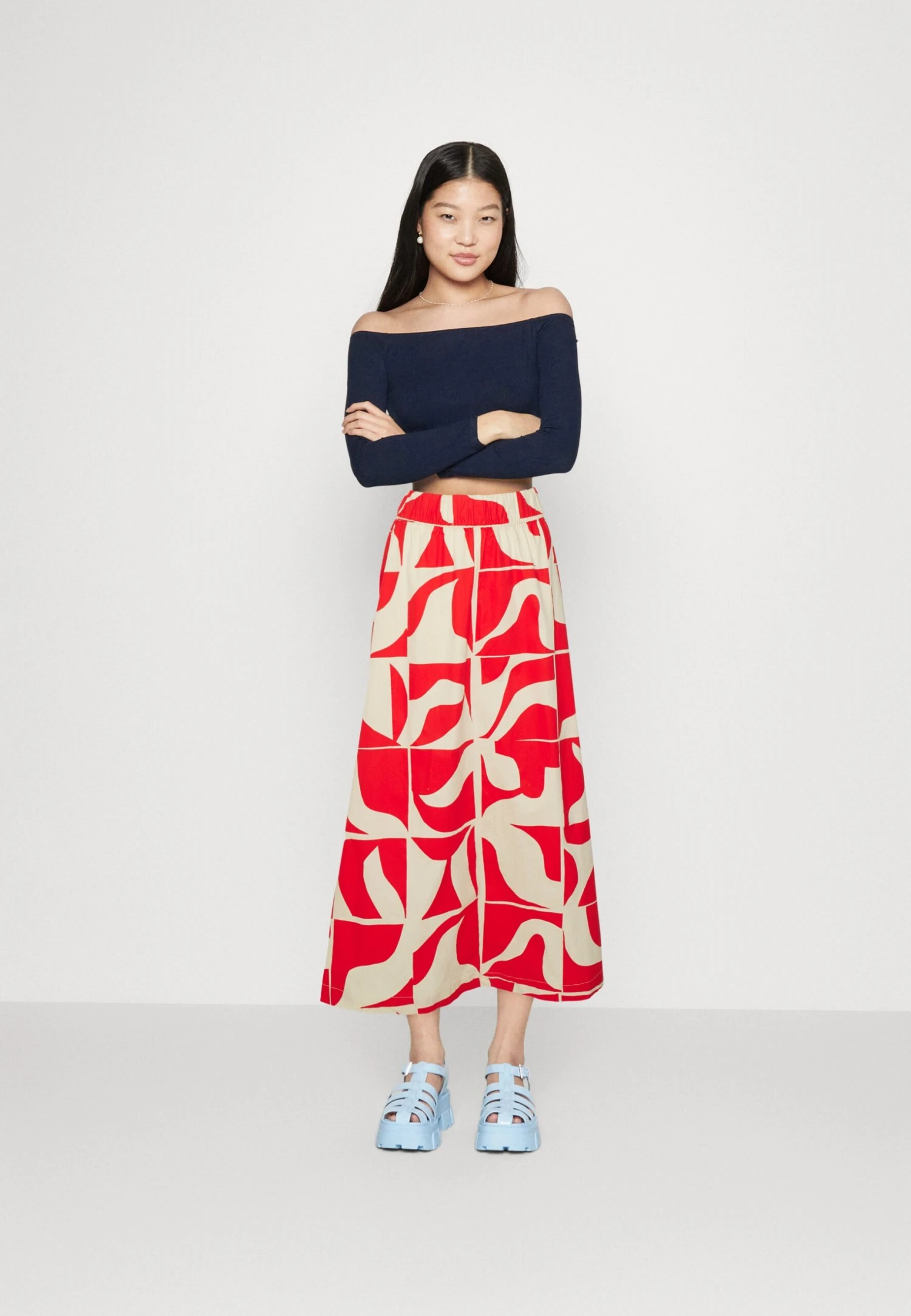 Monki Falda Acampanada - Light Red/White - Imagen 2