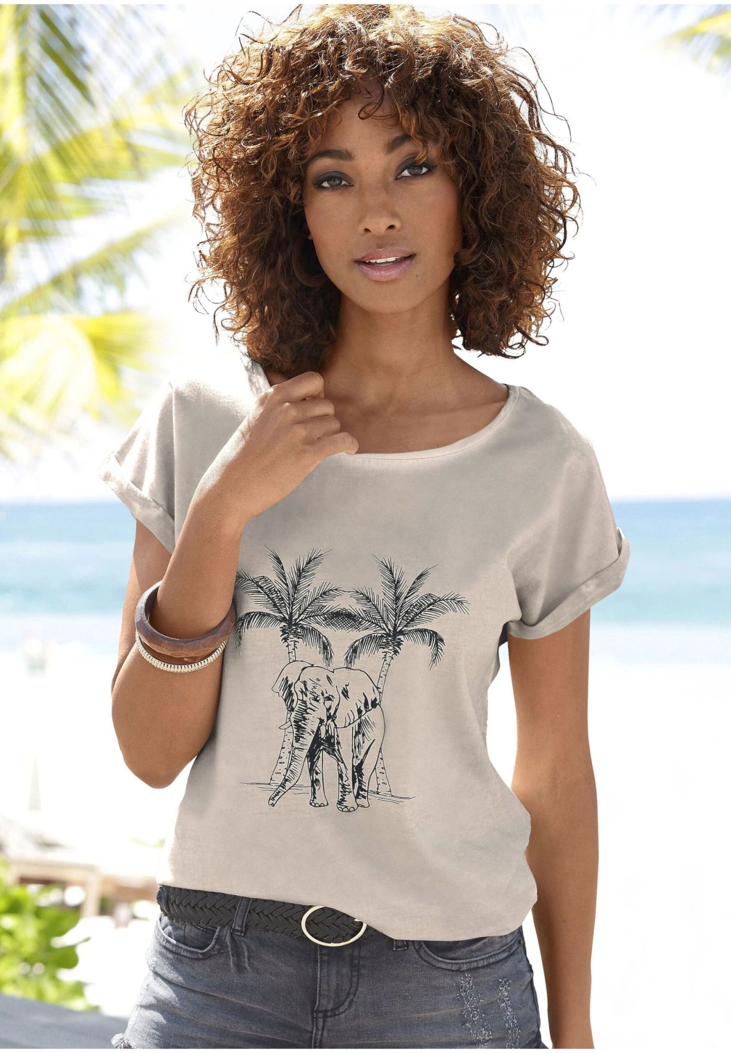 Camiseta Estampada - Beige