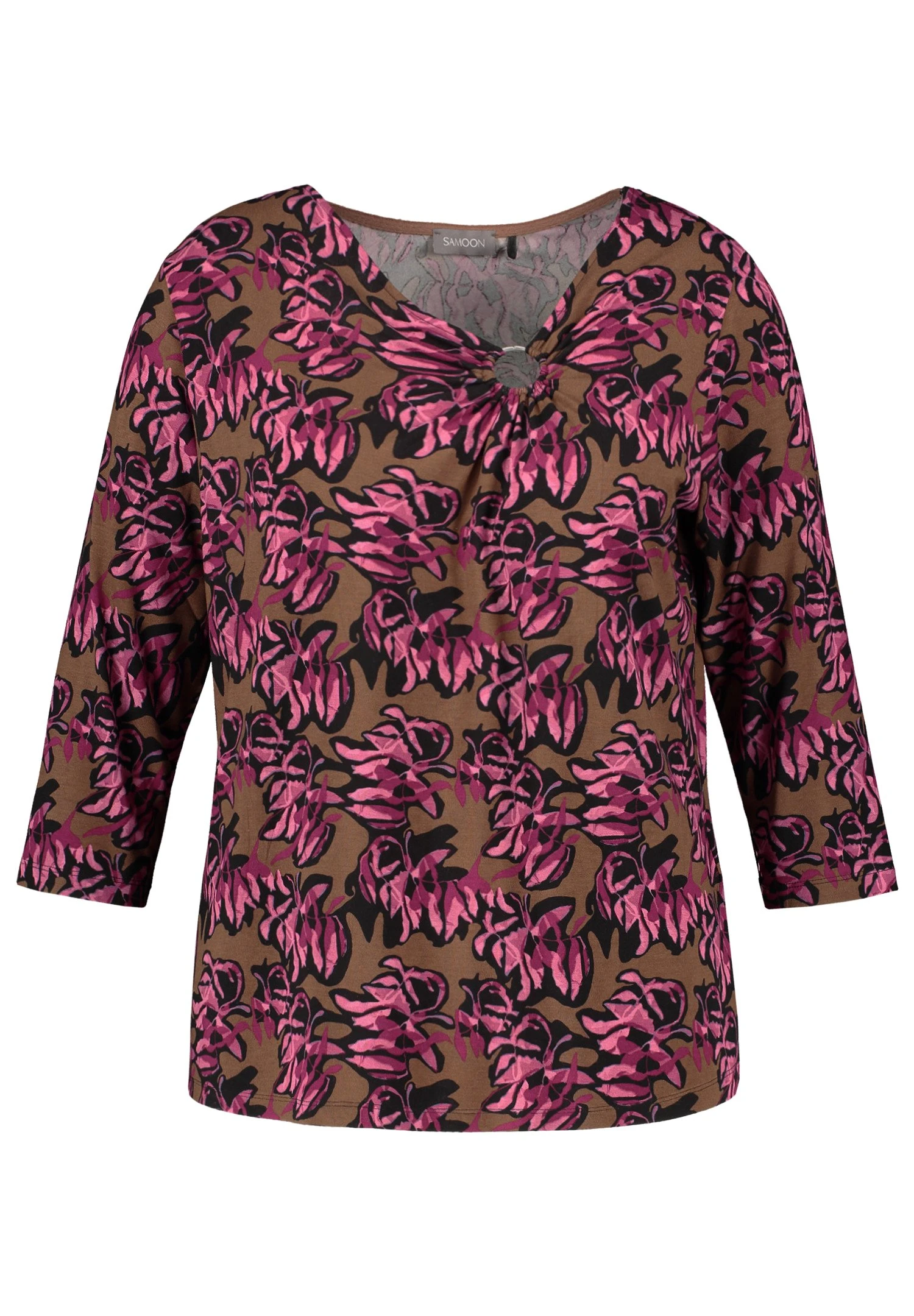 3/4 Arm RundhalsMit Ring-Detai - Camiseta De Manga Larga - Rustic Oak Gemustert - Imagen 4