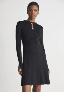 Boss Long-Sleeved Stretch Dress With Feature Neckline - Vestido De Punto - Black