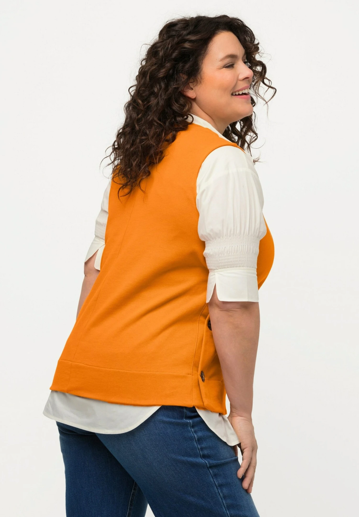 Ulla Popken Sans Manches En Boutons Sur Les Côtés Col V - Top - Mandarine Brillante - Imagen 2