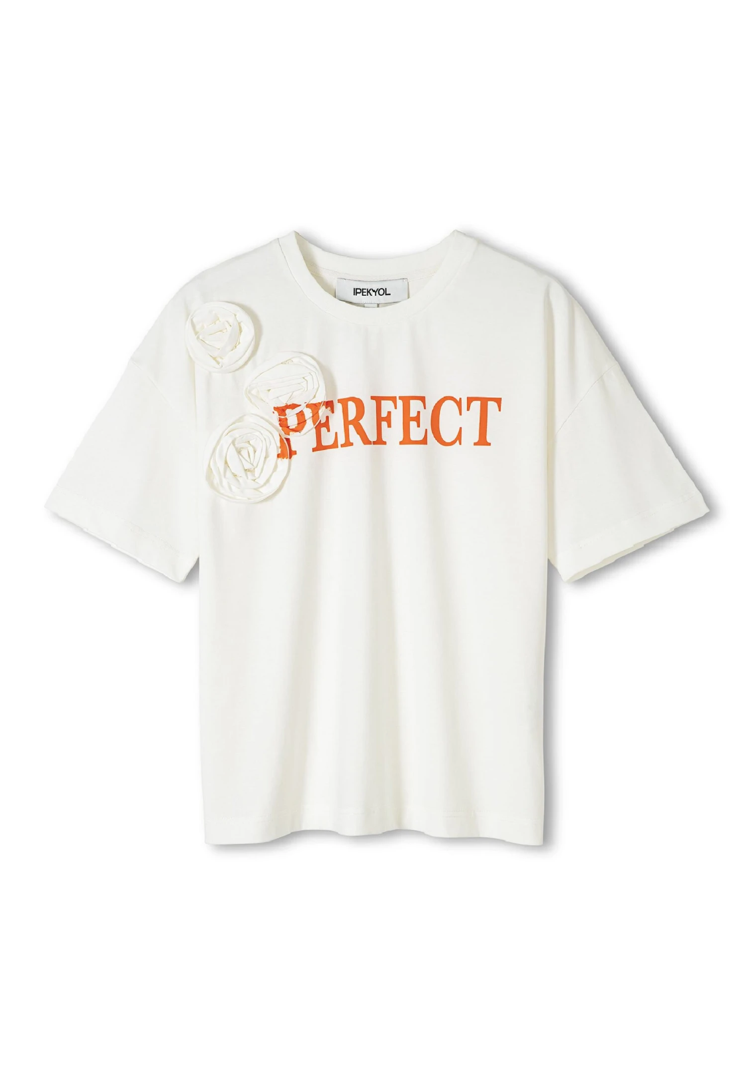 Ipekyol Regular Fit Flower Appliqué - Camiseta Estampada - Off White - Imagen 5