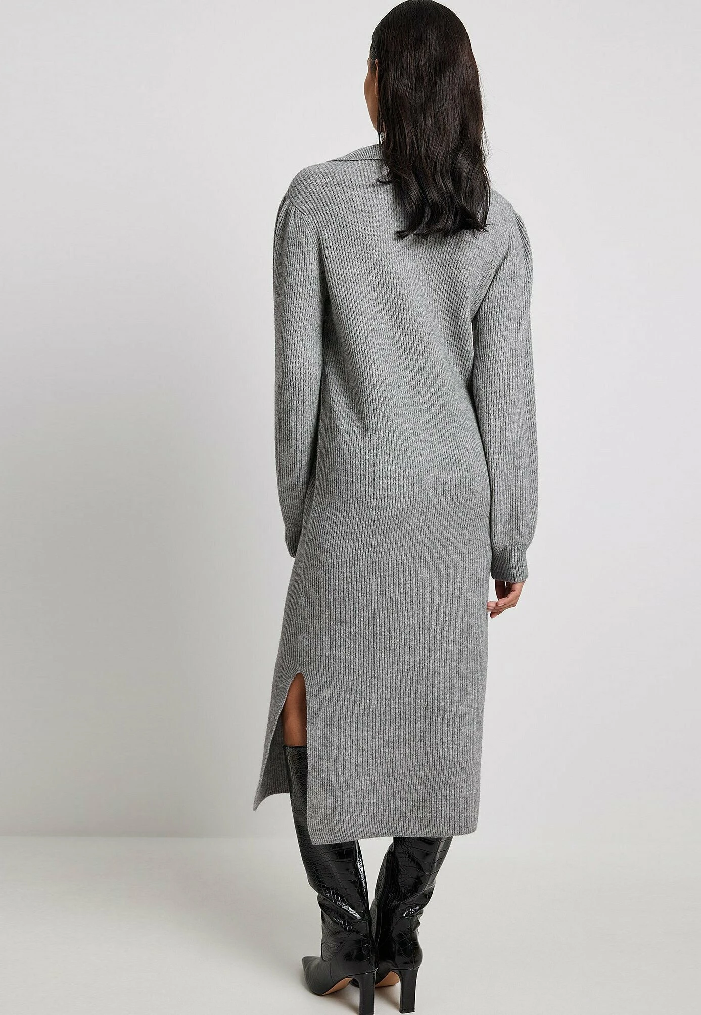 NA-KD Mit Kragen - Vestido De Punto - Grey Melange - Imagen 3