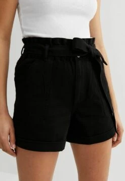 New Look Belted Paperbag - Shorts Vaqueros - Black