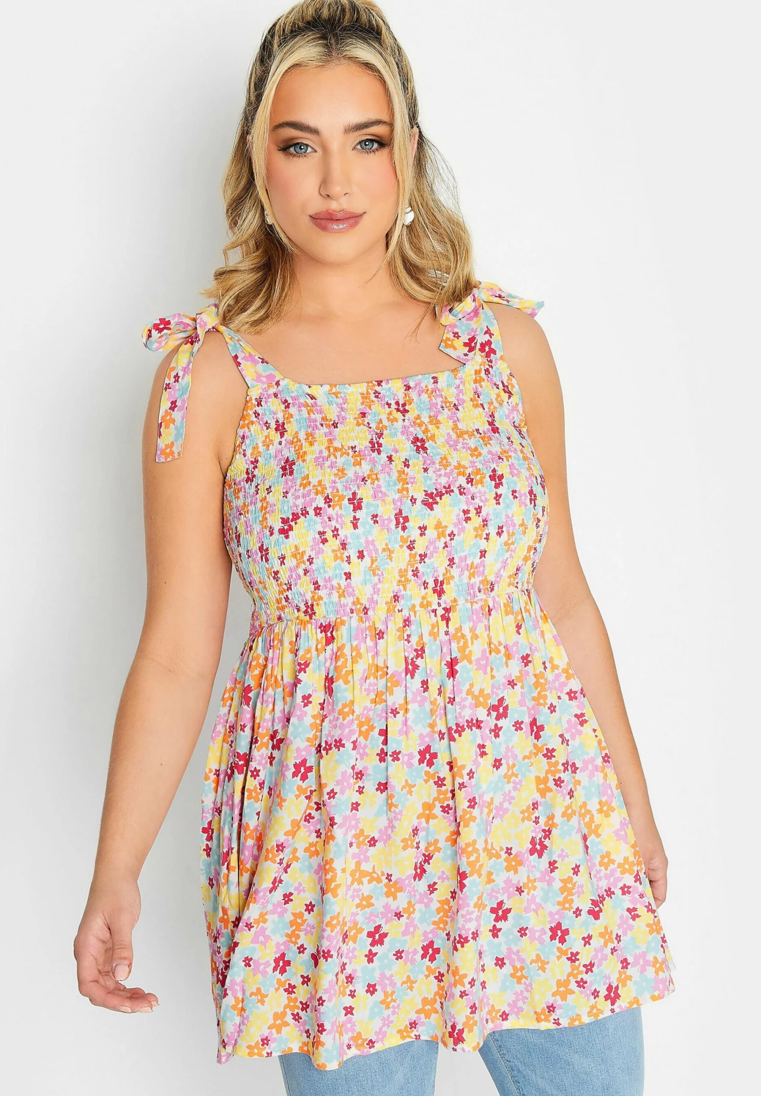 Ditsy Floral Print Peplum - Blusa - White