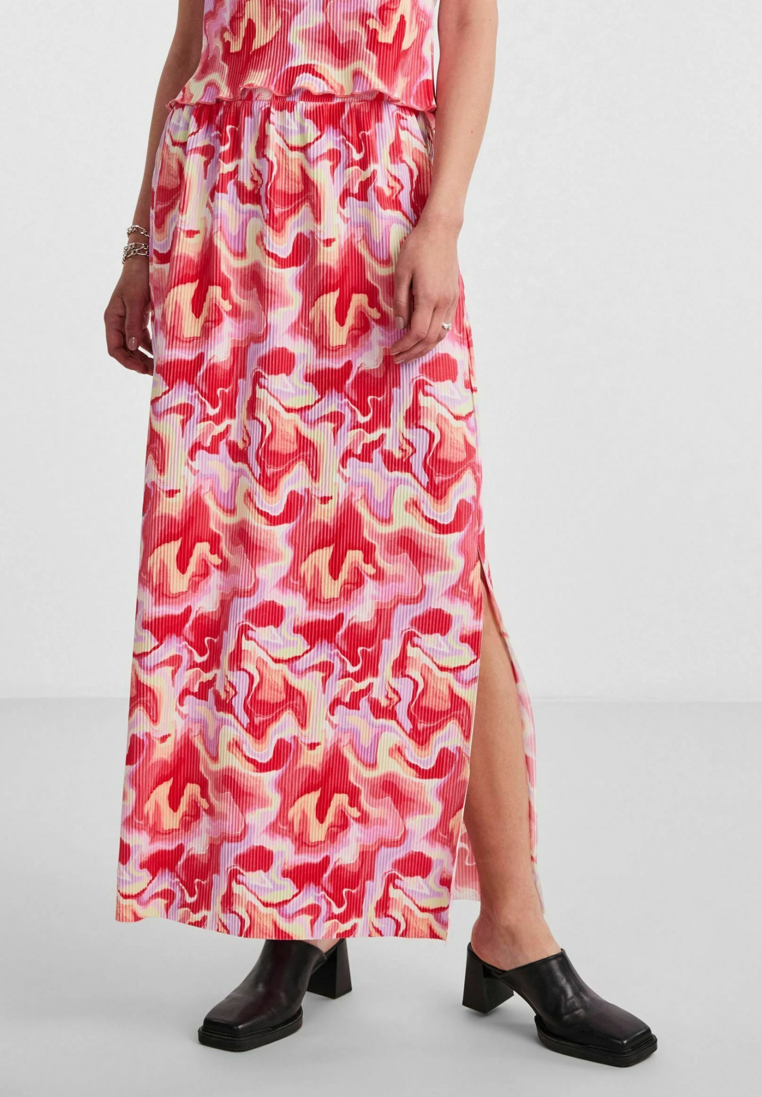 Pieces Pcmuna - Falda Larga - Hot Coral