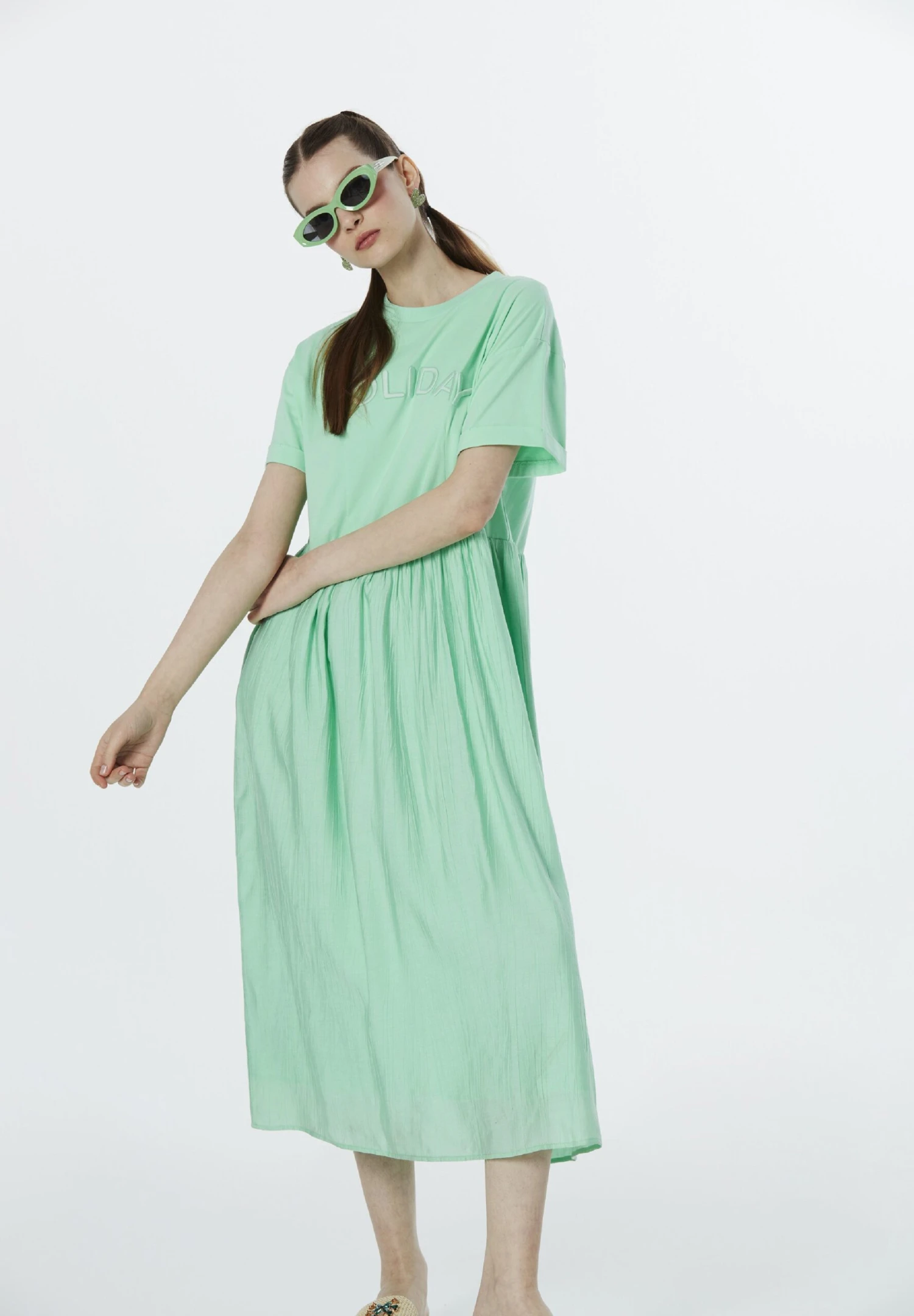 Twist Relaxed Fit 3D Embroidered - Vestido Informal - Mint Green